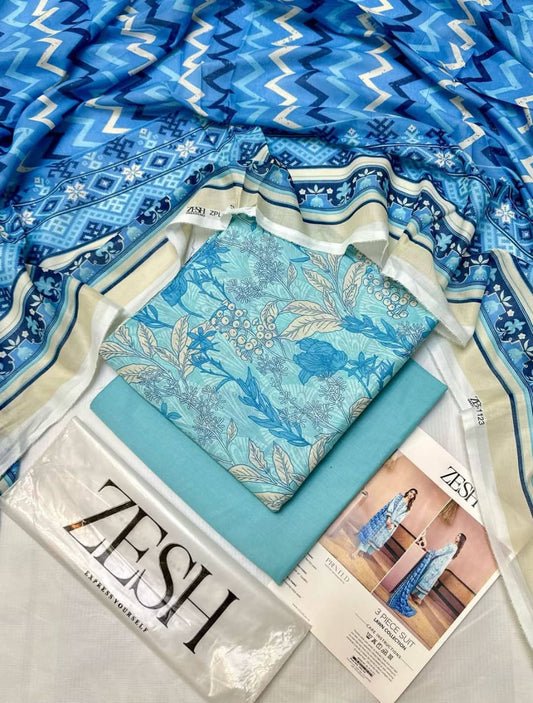 ✨ Zesh ✨ 3 Pieceunstitched Suit Zesh Summaer Lawn Collection 2025