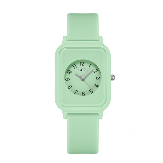Silky Soft Strap Silicon Watch In Aesthetic Colors / Square Case Round Dial Watch Without Box (random Color)