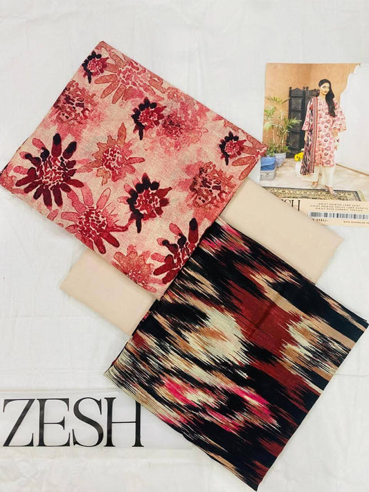 ✨ Zesh ✨ 3 Pieceunstitched Suit Zesh Summaer Lawn Collection 2025