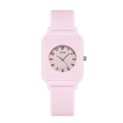 Silky Soft Strap Silicon Watch In Aesthetic Colors / Square Case Round Dial Watch Without Box (random Color)